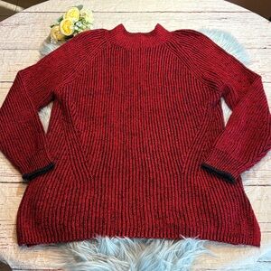 Calvin Klein Red and Black Mohair Blend Mock Neck Knit Sweater sz XL